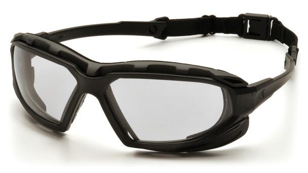 Pyramex Highlander Plus Safety Glasses Black Foam-Lined Frame Clear Anti-Fog Lens